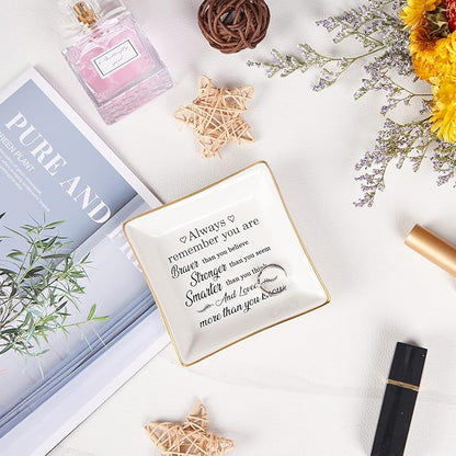 Inspirational Gifts for Women Trinket Dish with Positive Quotes - Always Remember You are Braver Stronger Smarter Than You Think, Motivational Gifts for Women Encouragement Cheer Up Gift