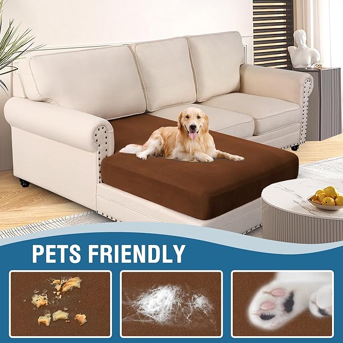 H.VERSAILTEX Super Stretch Individual Chaise Cover Sectional Couch Covers for L Shaped Sofa Both Left/Right Featuring Thick Soft Fleece Fabric (Chaise Cover, Caramel)