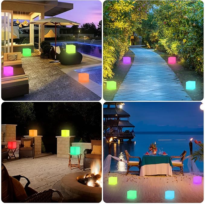 8-in LED Cube Night Light Mood Lamp, Cordless LED Light Cubes for Kid, Rechargeable 16 RGB Colors Changing Light Up Cube Bedside Lamp w/Remote, Waterproof Nursery Kid Stool for Home Patio Garden Party