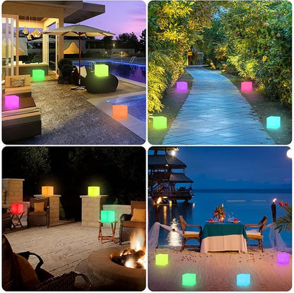 8-in LED Cube Night Light Mood Lamp, Cordless LED Light Cubes for Kid, Rechargeable 16 RGB Colors Changing Light Up Cube Bedside Lamp w/Remote, Waterproof Nursery Kid Stool for Home Patio Garden Party