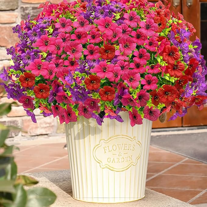 10 Bundles Spring Artificial Flowers for Outdoor,UV Resistant Fade Proof Outdoor Fake Flowers, No Maintenance Needed for Porch, Yard, Garden Decor-Fully Enjoy Your Free Time