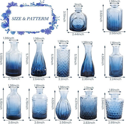 Navy Blue Glass Bud Vases Set of 12, Mini Flower Vase for Centerpieces, Small Glass Vases in Bulk for Wedding Decorations, Vintage Vase Bridal Shower, Party, Graduation, Home Table Décor