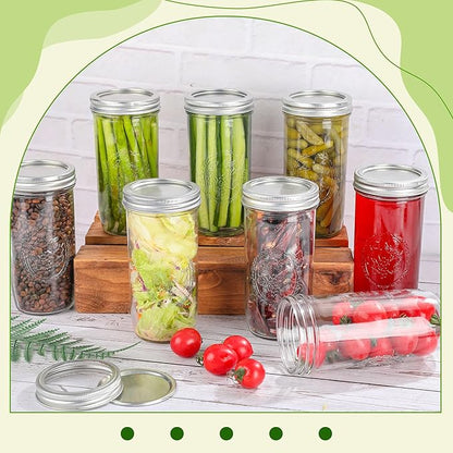 Mason Jars 24 oz Wide Mouth with Measurement Marks–12Pack Glass Canning Jars with Airtight Leakproof Lids & Bands, BPA-Free for Meal Prep, Fermentation, Pickling & Storage (clear 6pack 24oz)