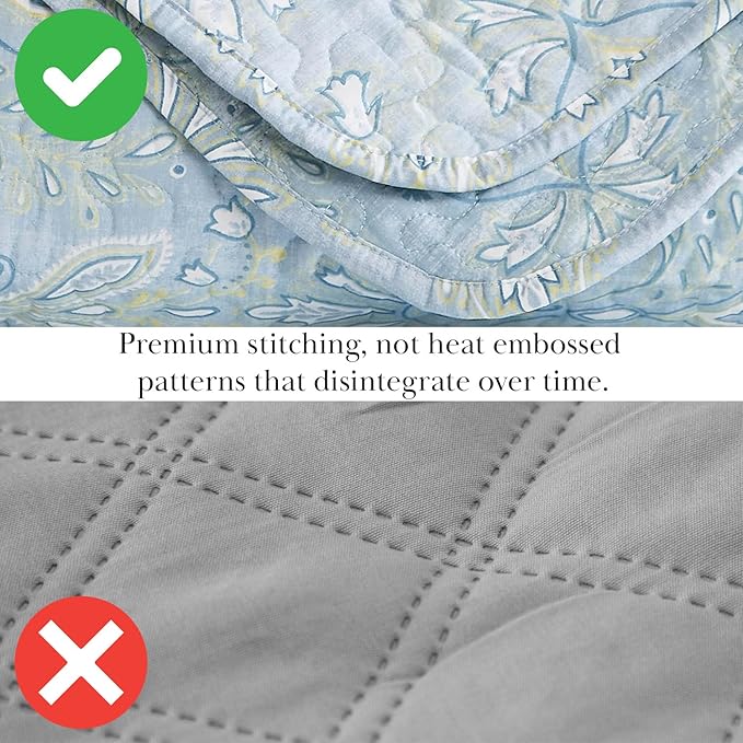Southshore Fine Living, Inc. Boho Quilt Set, Lightweight Bedspread, Summer Coverlet, 3-Piece Paisley Bedding Set with Two Matching Pillow Shams, California/King Quilts, Blue Paisley