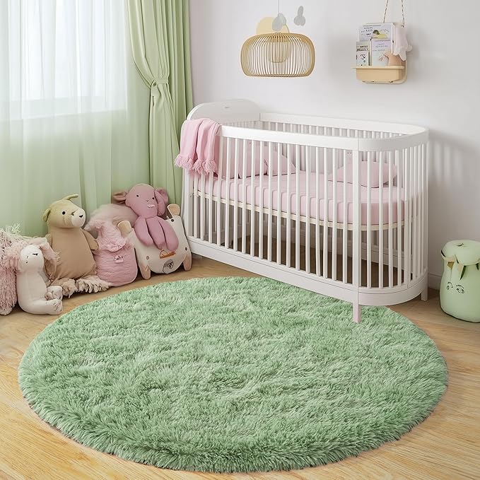 Round Fluffy for Bedroom Rugs, 6Ft Sage Green Shag Circle Rug Non-Slip for Kids Girls Boys Bedroom Dorm Nursery Playroom, Soft Cute Area Rugs for Living Room Decor