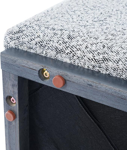Scott Living Slate Modern Square Ottoman Coffee Table, Loop Yarn Upholstered Cocktail Ottoman for Living Room Sofa, Entryway Comfortable Footstool, Wooden Sofa Foot Rest, White+Black