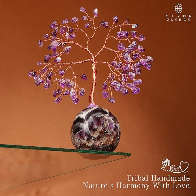 Amethyst Crystal Tree of Life Office Desk Decor, 7 Chakra Reiki Healing, Feng Shui Bonsai Home Decoration Tree for Positive Energy, Money, Good Luck, Yoga, Meditation, Spiritual Gifts for Women