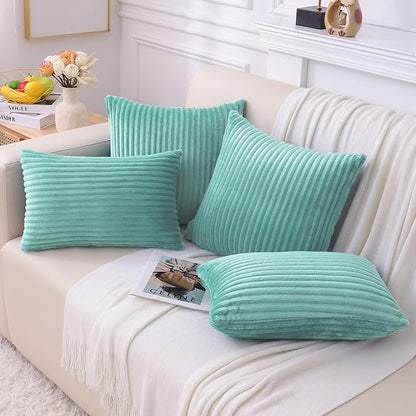 Simmore Decorative Fall Throw Pillow Covers 16x16 Set of 2, Soft Plush Flannel Double-Sided Fluffy Couch Pillow Covers for Sofa Living Room, Aqua Haze