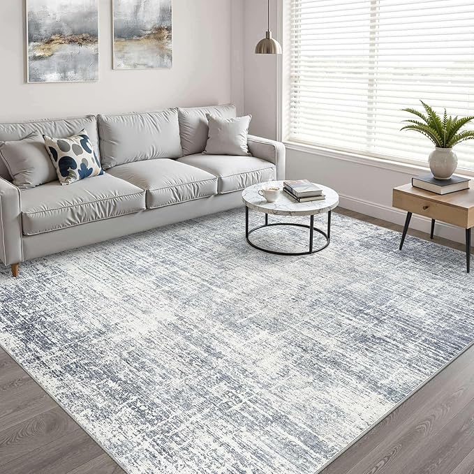 8x10 Area Rugs Living Room: Washable Large Neutral Blue Rug Abstract Soft Modern Stain Resistant Indoor Floor Non-Slip Carpet for Bedroom Nursery Kids Office Playroom Dining Room Under Table Home