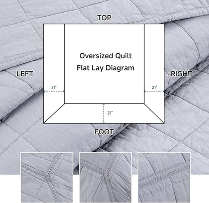 Quilt Sets California King Size - 100% Cotton Lightweight Luxury Comforter Set, Oversized Extra Wide Stitching Bedding Set Bedspread Coverlet with 2 Pillowcase Suitable for All Season, Grey