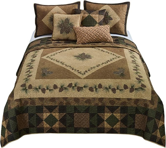 Donna Sharp Twin Polyester Bedding Set - 2 Piece - Antique Pine Lodge Quilt Set with Twin Quilt and Standard Pillow Sham - Machine Washable