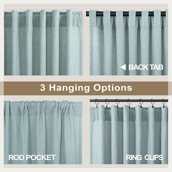Seafoam Green Curtains 38 Inch Wide for Kitchen Doors 2 Panel Pocket Back Tab Semi Sheer Mini Small Window Aqua Sea Green Curtain for Bedroom Decor Entry Doorway Beach Coastal Decor Width 38x63 Length
