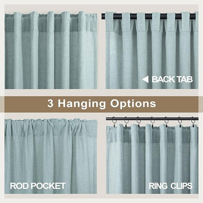 Seafoam Green Curtains 38 Inch Wide for Kitchen Doors 2 Panel Pocket Back Tab Semi Sheer Mini Small Window Aqua Sea Green Curtain for Bedroom Decor Entry Doorway Beach Coastal Decor Width 38x63 Length