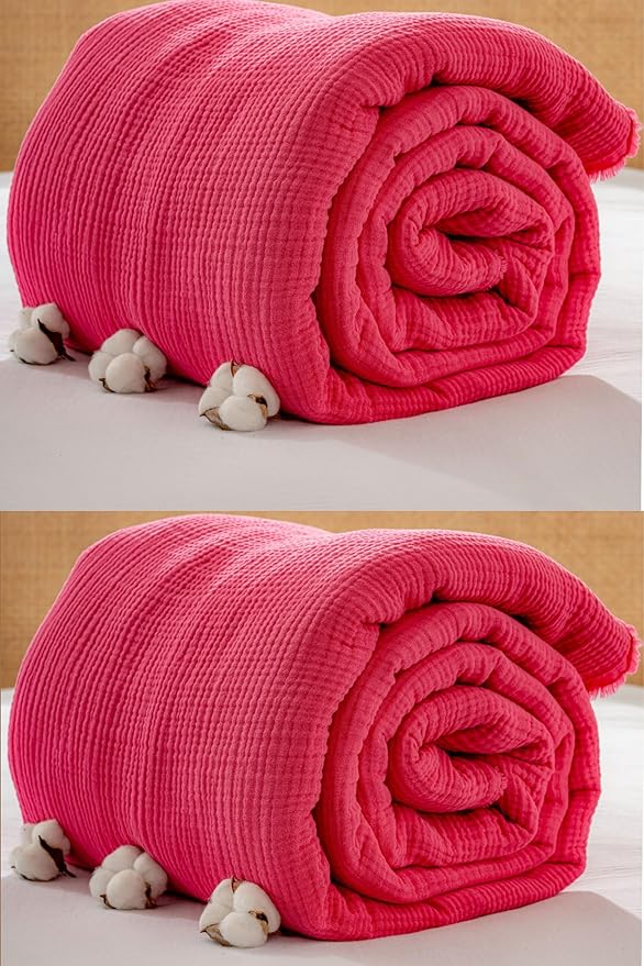 Muslin Blanket - Pure 100% Turkish Cotton Airy Soft Light Versatile Gauze Throw Blanket for Bed, Couch, Sofa (Fuchsia, California King Size (95" x 125" inch))