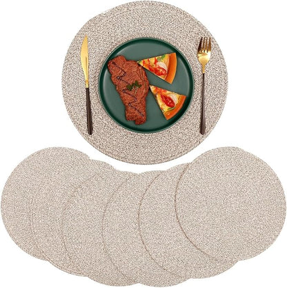 6Pcs Round Cotton Woven Placemats, 13.8'' Mix Brown Woven Vintage Place Mats, Woven Plate Chargers Wicker Tablemats Farmhouse Boho Braided Heat Resistant Outdoor Placemat Patio Table Mats