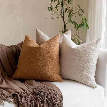 Boucle Decorative Throw Pillow Covers for Couch Set of 2, 26x26 inches, Tobacco