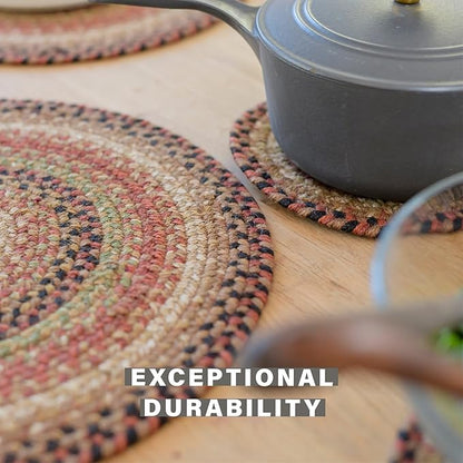 Homespice Gingerbread Jute Braided Oval Placemats, Warm Country Decor, Set of 6, 13x19 Brown Table Mats - Vibrant Colors, Durable, Easy to Clean and Protects Furniture
