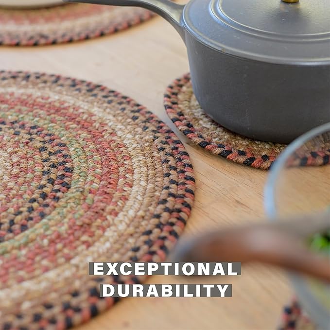 Homespice Gingerbread Jute Woven Round Placemats Set of 6, 15", Warm Country Decor, Brown Table Mats - Vibrant Colors, Durable, Easy to Clean and Protects Furniture