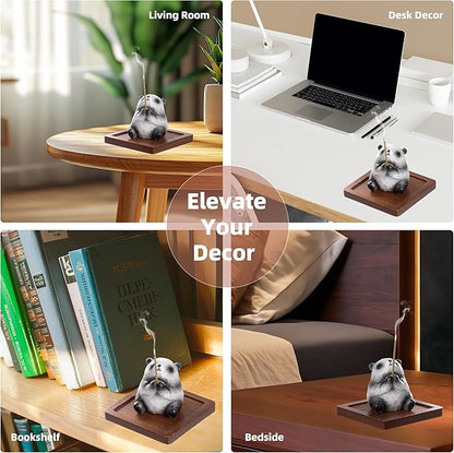 Lionpower Incense Holder for Sticks with Burner & Ash Catcher - Resin Panda, Wooden Tray, 10 Incense Sticks for Meditation Yoga Spa, Cute Home Decor Room Accessories (Panda)