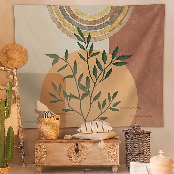 SUOTEMEIFEI Boho Plant Art Tapestry,retro Plants Tapestry Sunset Landscape Abstract Aesthetic Wall Bedroom Living Room Decor College Dorm Wall Hanging