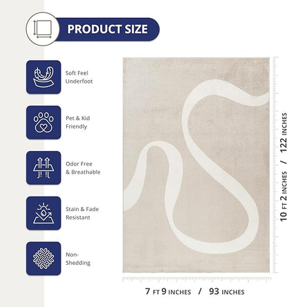 Abani Deco Collection Area Rug - Beige Modern Abstract Ribbon Design - 8' x 10' - for Living Room, Bedroom & Office