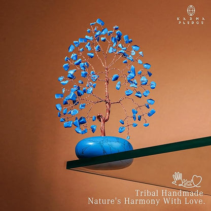 KARMAPLEDGE Crystal Tree of Life Home and Office Feng Shui Decor, Turquoise Healing Crystal Handmade Bonsai Tree for Positive Energy, Good Luck, Money, Christmas Decor, Birthday Gifts for Women, Mom