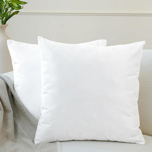 Encasa XO Velvet Throw Pillow Covers 12x12 in (30x30 cm) - White - No Inserts, Pack of 2 Cases | Solid Plain Dyed Soft & Smooth, Square Decorative Cushion Covers for Living & Bedroom