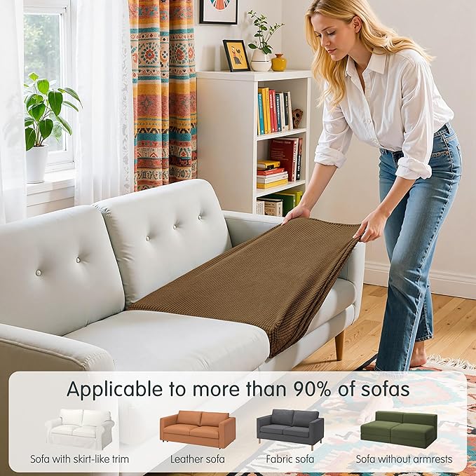 Hokway Stretch Couch Cushion Covers, 2 Piece Individual Sofa Cushion Slipcovers，Jacquard Sofa Seat Slipcover Set, Non-Slip Protector for Cushion (Coffee,Small-2PC)