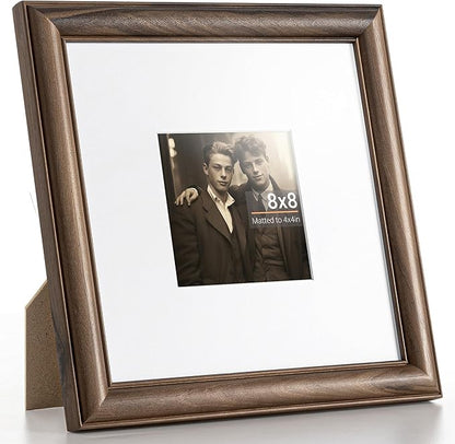 Heimlove 8x8 Picture Frame,8 x 8 Natural Solid Walnut Wood Square Frame with Tempered Glass,8"x8" Handcrafted Wood Frame Matted to 4x4 Photos for Wall or Tabletop Art Photo and Prints,1 Pack