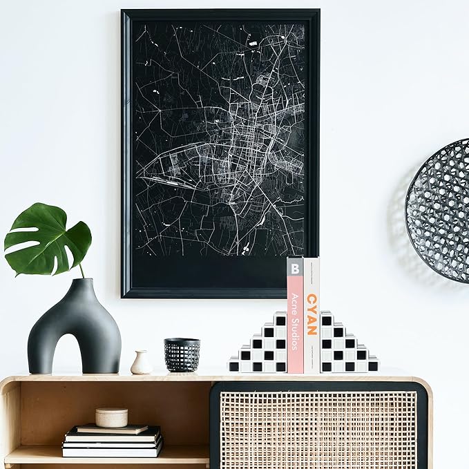 Decorative Bookends for Shelves - Stair Book Ends for Heavy Books - Unique Book Stopper & Holder for Shelves - Modern Home Decor Aesthetic Bookshelf Decor (Black & White)