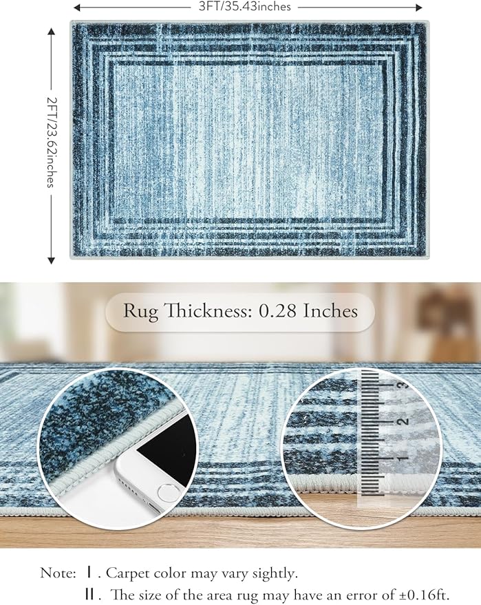 Lahome Modern Abstract Area Rug, Washable Blue 2x3 Entryway Rugs Non Skid Front Door Rug Indoor Low-Pile Kitchen Carpet, Minimalist Bordered Soft Bedroom Throw Rug for Bathroom Entry