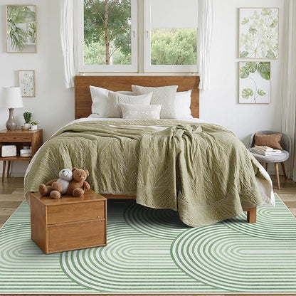 Moynesa Machine Washable 6x9 Area Rugs for Living Room, Ultra-Thin Soft Boho Abstract Bedroom Rug Non Slip, Mid Century Modern Green Large Indoor Carpet for Office Classroom Playroom
