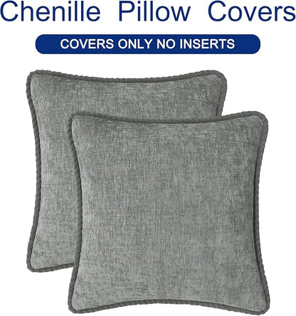 CaliTime Decorative Couch Throw Pillow Covers 18 X 18 Inches Pack of 2 Cozy Chenille Piping Edge Cushion Cases for Sofa Bed Living Room Home Medium Grey