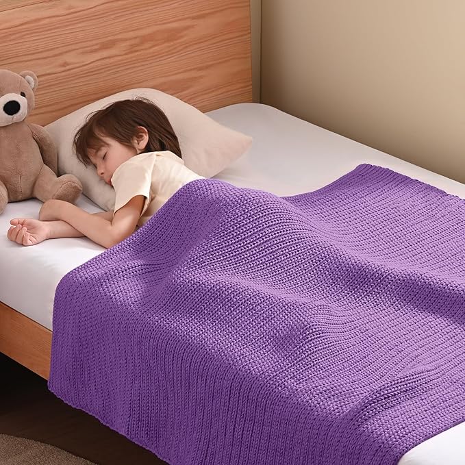 Guohaoi Knitted Weighted Blanket Kids (Purple 50"x60" 10lbs) No Beads Cooling Heavy Blanket, Home Decor Breathable Chunky Knit Throw Blanket for All-Season Use