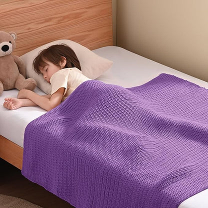 Guohaoi Knitted Weighted Blanket Kids (Purple 50"x60" 10lbs) No Beads Cooling Heavy Blanket, Home Decor Breathable Chunky Knit Throw Blanket for All-Season Use
