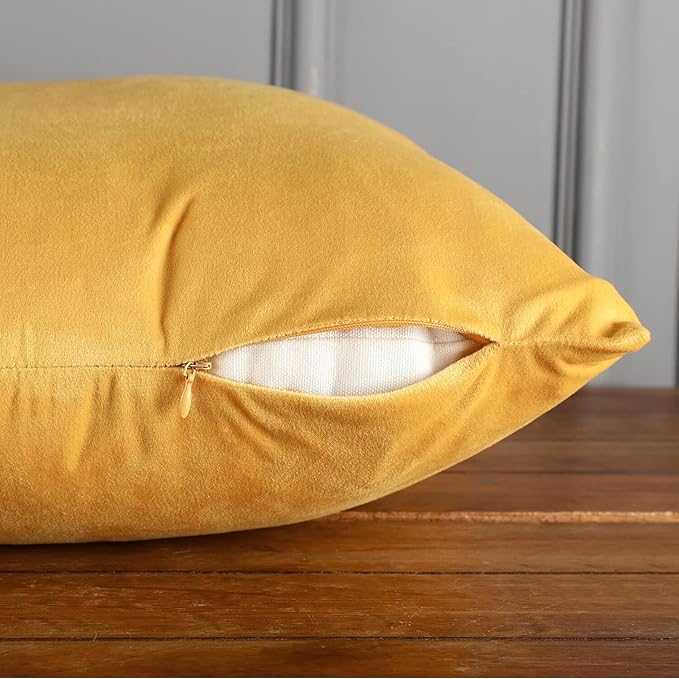 RELY+ Pack of 2 Throw Pillow Covers 16x16 Inch Velvet Soft Cozy Solid Decoration Gifts Pillow Covers Luxury Cushion Case for Sofa Couch Bedroom Living Room (Yellow, 16 x 16)