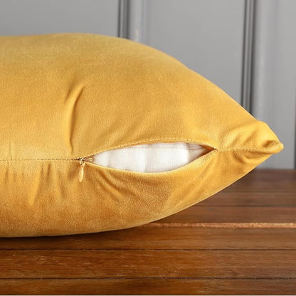 RELY+ Pack of 2 Throw Pillow Covers 16x16 Inch Velvet Soft Cozy Solid Decoration Gifts Pillow Covers Luxury Cushion Case for Sofa Couch Bedroom Living Room (Yellow, 16 x 16)