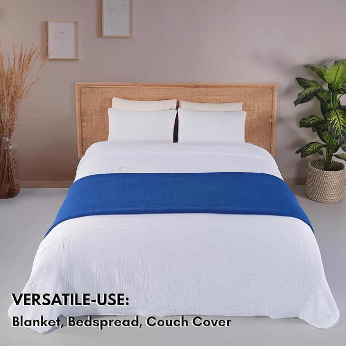 Muslin Blanket - Pure 100% Turkish Cotton Airy Soft Light Versatile Gauze Throw Blanket for Bed, Couch, Sofa (White, Twin XL Size (71" x 95" inch))