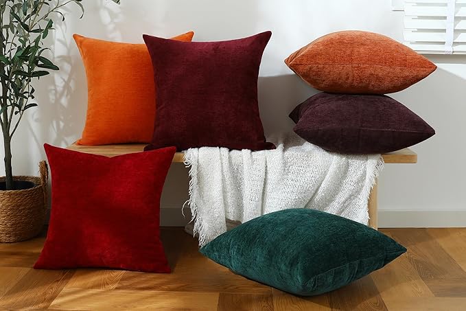 Jeneoo Bright Orange Decorative Throw Pillow Covers Soft Chenille Comfy Square Couch Cushion Cases for Living Room Sofa Decor (Set of 2, 14 x 14 Inches)