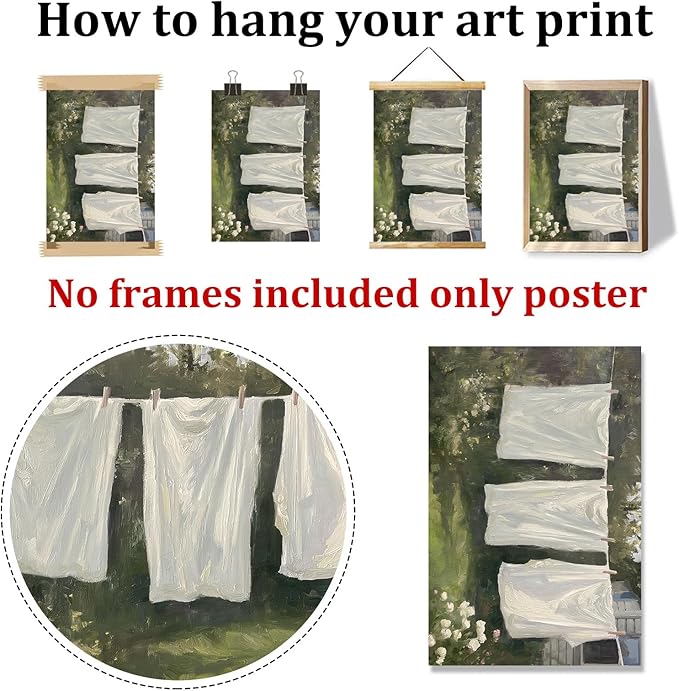 Farmhouse Laundry Picture Vintage Garden Painting Clothesline Canvas Art Cozy Cottage Prints Spring Landscape Artwork Laundry Day Poster Victorian Farmhouse Wall Art for Living Room 16x24in No Frame