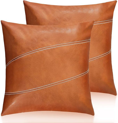 Faux Leather Throw Pillow Covers 22X22 Inch Set of 2 Milan Brown Outdoor Modern Farmhouse Solid Decorative Pillow Covers for Room Couch Living Bedroom Bed Sofa
