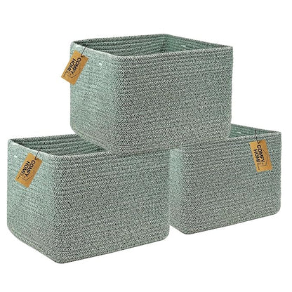 COMFY-HOMI 3Pack Small Woven Cotton Rope Basket for Organizing, Gift Baskets for Handles, Empty Gift Baskets, Medium Rope Basket|13.5" x 11" x 9.5" home decor for Living Room, Bathroom