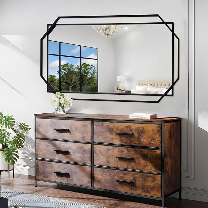 Black 60"x30.5" Full Length Wall Mirror, Large Bathroom Rectangular Mirror with Metal Modern Octagonal Frame, for Entryway,Living Room, Dining Room