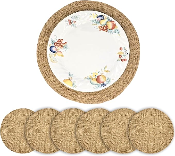 11.8 Inch Round Jute Placemats Set of 6 – Boho Rustic Woven Table Mats & Charger Plates, Heat Resistant & Easy to Clean, Handwoven Farmhouse Table Decor for Dining, Kitchen, Weddings & Home