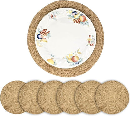 11.8 Inch Round Jute Placemats Set of 6 – Boho Rustic Woven Table Mats & Charger Plates, Heat Resistant & Easy to Clean, Handwoven Farmhouse Table Decor for Dining, Kitchen, Weddings & Home