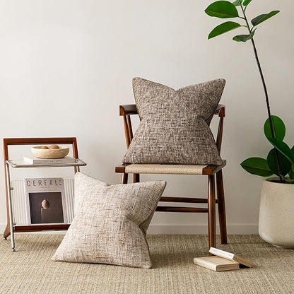 a moment Khaki Reversible Pillow Covers 2 Pack - Farmhouse Chenille Throw Pillows, Neutral Textured Decorative Throw Pillow Covers with Border for Couch Sofa Bed (12x20 Inch, No Insert)