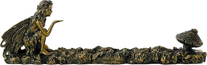 Top Collection Fairy and Mushroom Incense Holder-Hand Painted Mythical Creature with Bronze Finish Look - 10-Inch Collectible Figurine