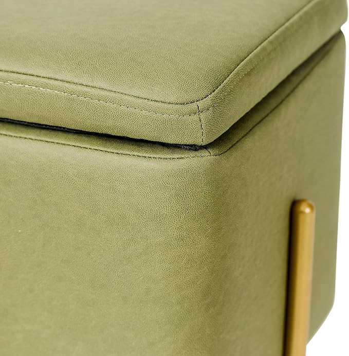 Adeco Upholstered Tufted Square Storage Ottomans, Olive Green Modern Fabric Footrest Ottomans with Storage for Couch Small