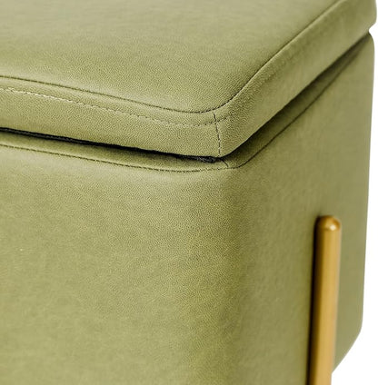 Adeco Upholstered Tufted Square Storage Ottomans, Olive Green Modern Fabric Footrest Ottomans with Storage for Couch Small