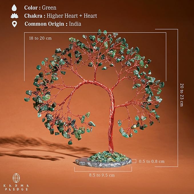 Green Aventurine Crystal Tree of Life, 7 Chakra Healing Crystals Trees, Handcrafted Money Bonsai Tree, Feng Shui Decor, Home and Office Desk Decoration for Positive Energy & Wealth, Spiritual Gifts